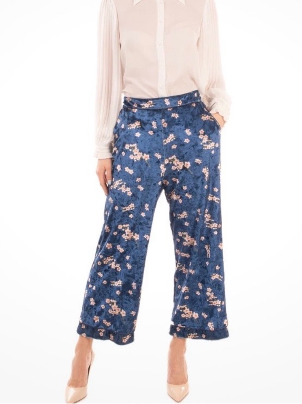 Merci Women’s Floral Velvet Navy Leggings